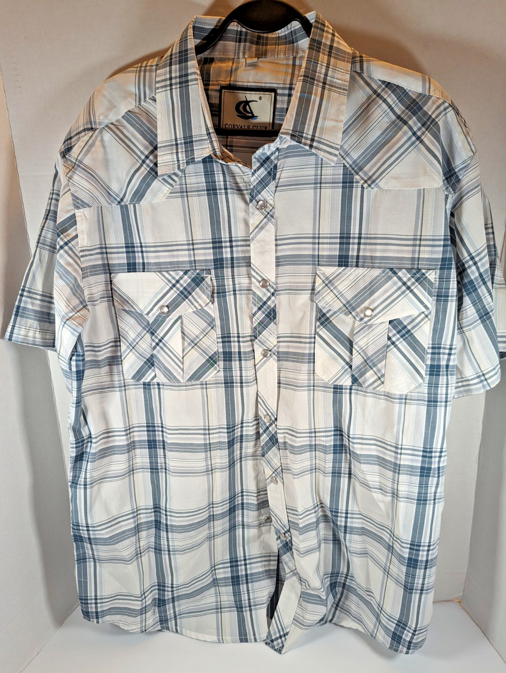 Coevals Club Pearl Snap Button Shirt Short Sleeve Plaid Men's Size Large